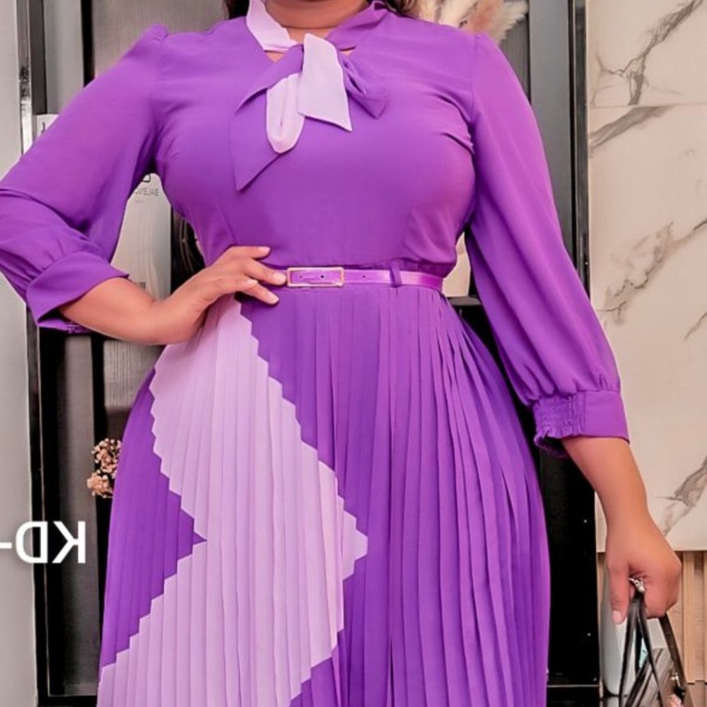 NWT - Purple/Lilac Color Block Pleated Dress - Picture 2 of 4